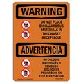 Signmission OSHA Warning Sign, 18" Height, 24" Width, Rigid Plastic, Do Not Place Biohazard Bilingual, Landscape OS-WS-P-1824-L-12566